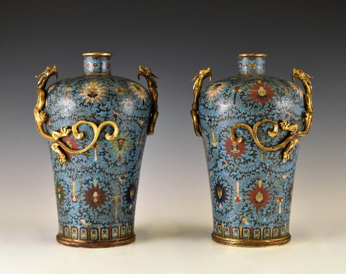 PAIR OF GILT CLOISONNE VASE WITH ENCIRCLING DRAGONS (1 of 10)