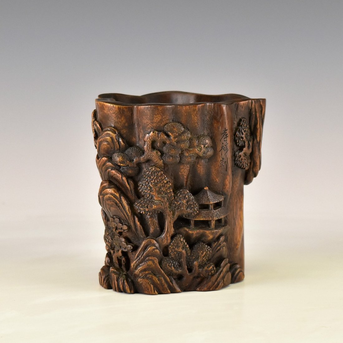 CARVED CHENXIANG WOOD  BRUSH POT (1 of 10)