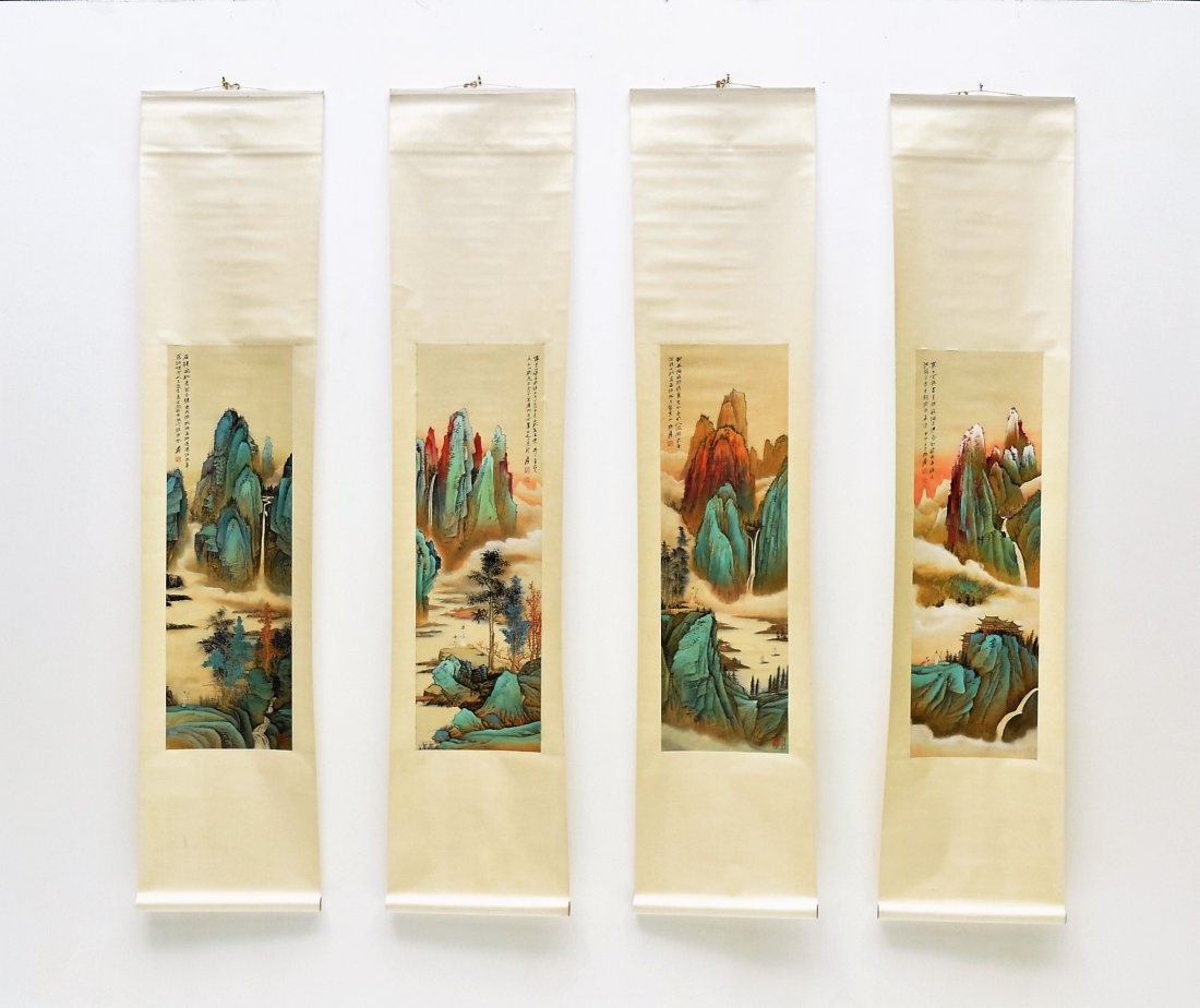 SET OF 4 CHINESE SCROLL PAINTING BRIGHT COLOR (1 of 10)