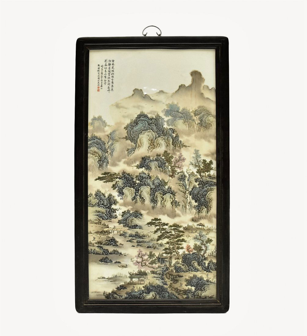 FRAMED CHINESE PORCELAIN PAINTING OF LANDSCAPE SCENE (1 of 10)