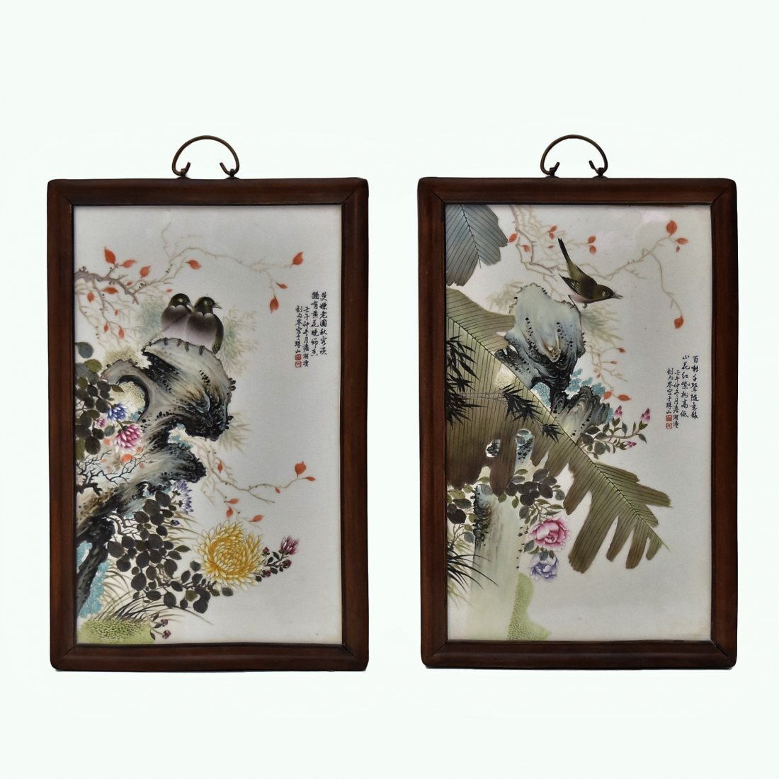 TWO FRAMED CHINESE PORCELAIN PAINTINGS OF BIRDS (1 of 10)