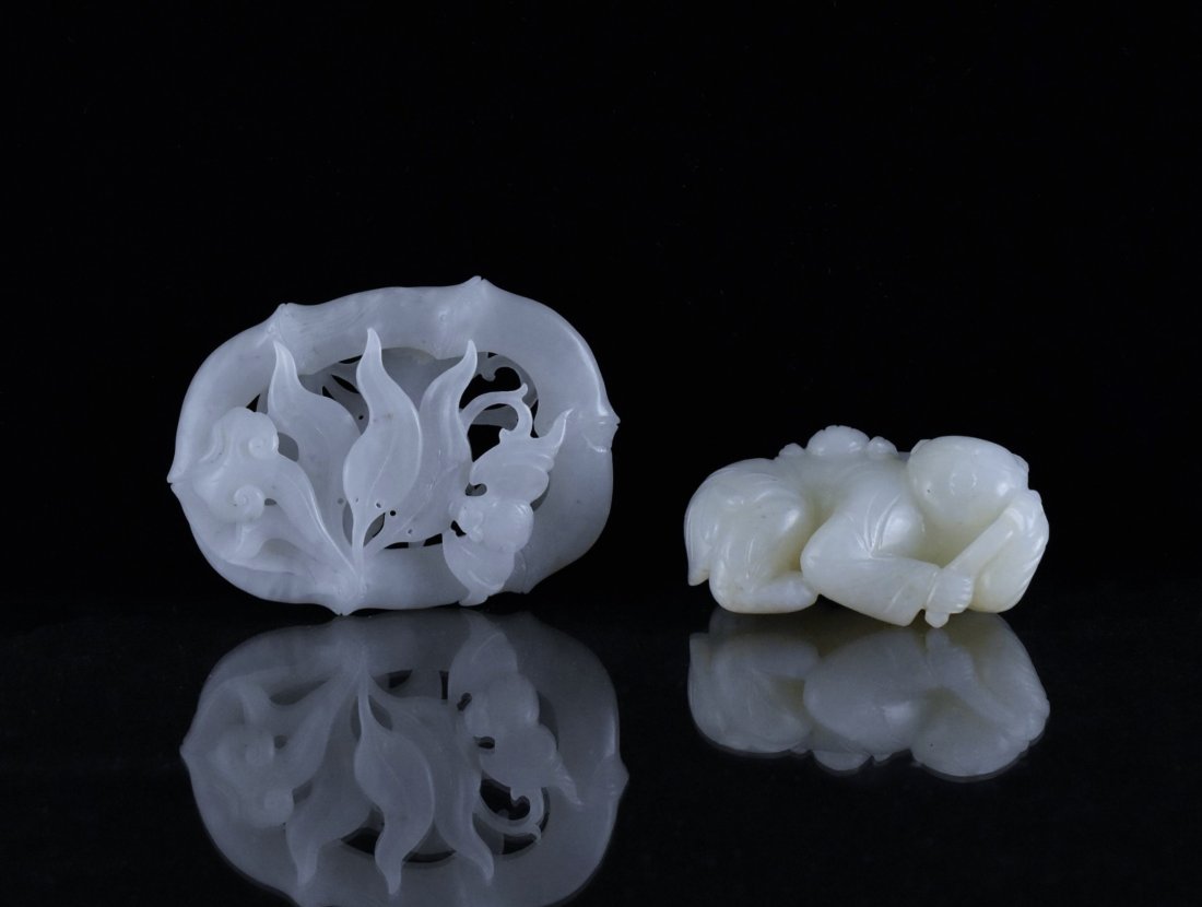 SET OF 2 PCS CHINESE JADE PLAQUE AND BOY SCULPTURE (1 of 10)