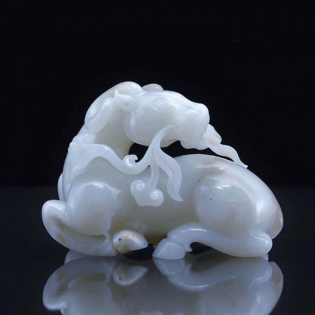 LARGE CARVED WHITE JADE OF A HORSE (1 of 10)
