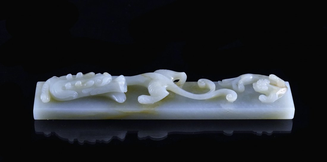 CARVED WHITE JADE DRAGON & TIGER PAPER WEIGHT (1 of 10)