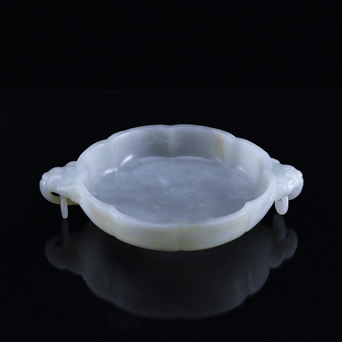 FLORAL RIM CARVED WHITE JADE BRUSH WASHER (1 of 10)