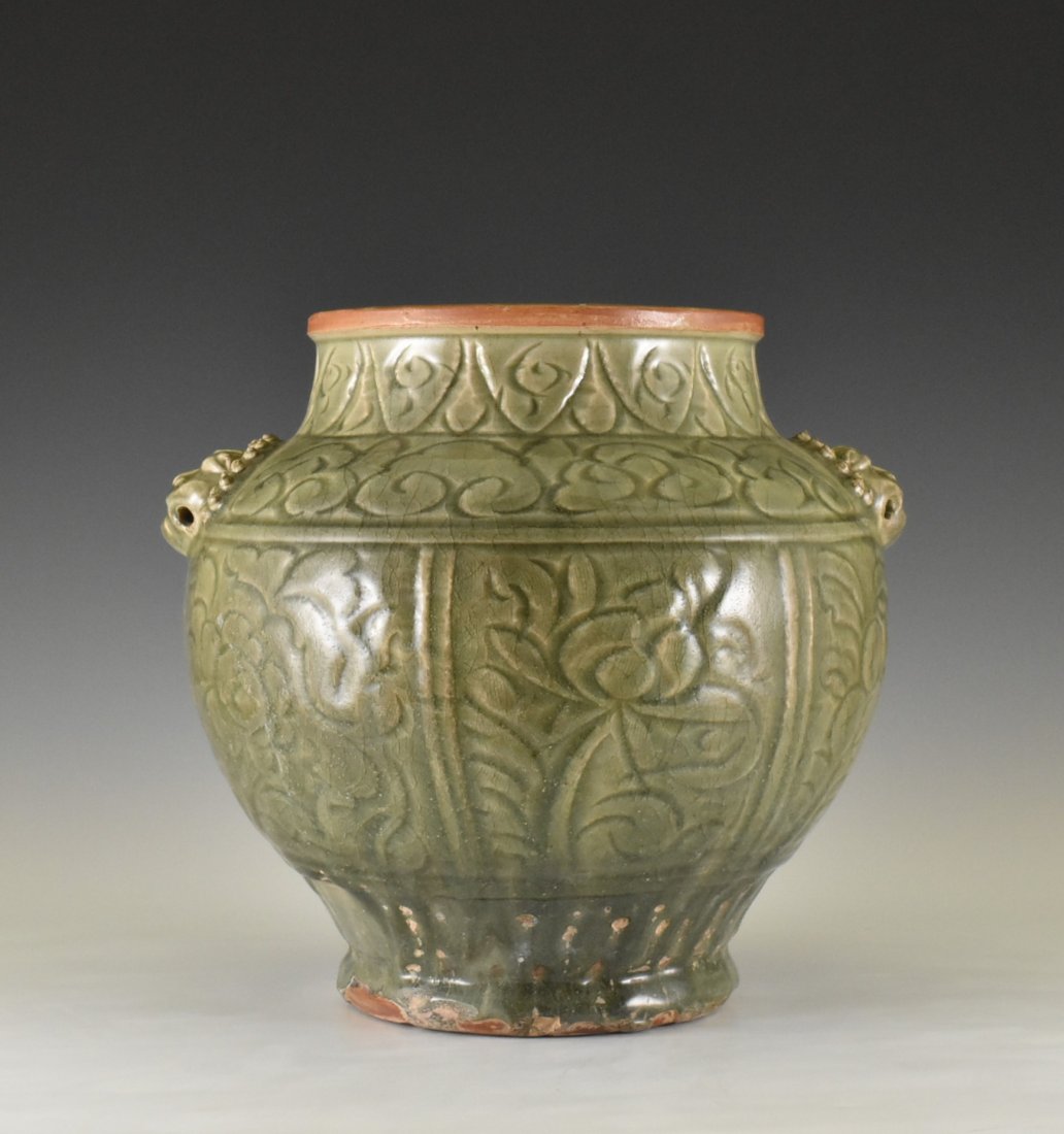 MING LOTUS RELIEF LONGQUAN CELADON JAR (1 of 10)