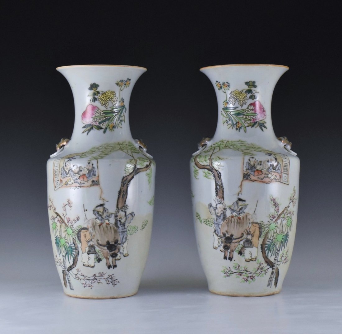 PAIR OF 20TH C. FAMILLE ROSE BALUSTER VASES (1 of 10)