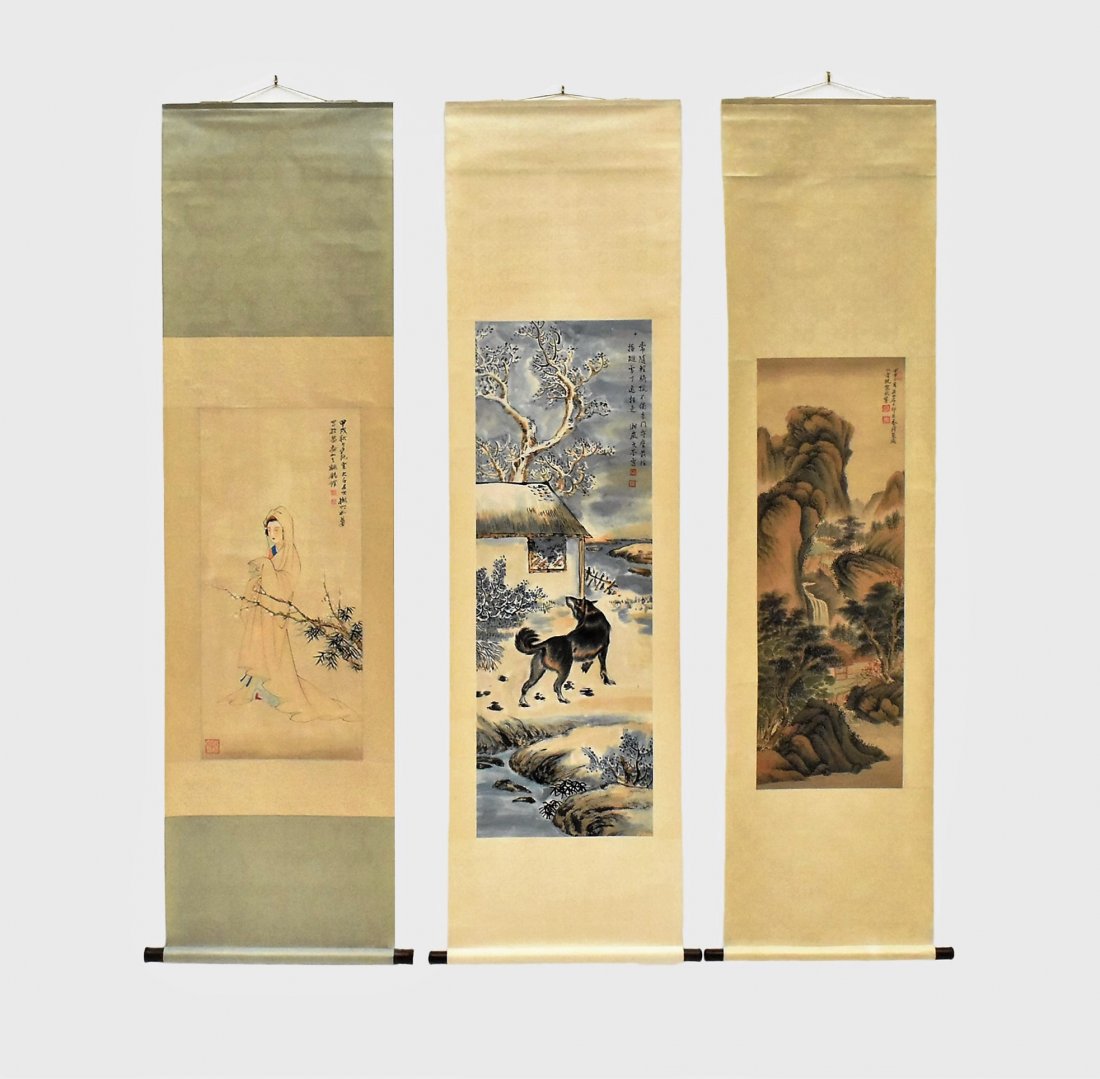 SET OF 3 PCS CHINESE SCROLL PAINTINGS (1 of 10)
