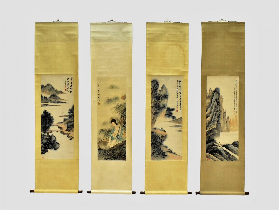 SET OF 4 PCS CHINESE SCROLL PAINTINGS (1 of 10)