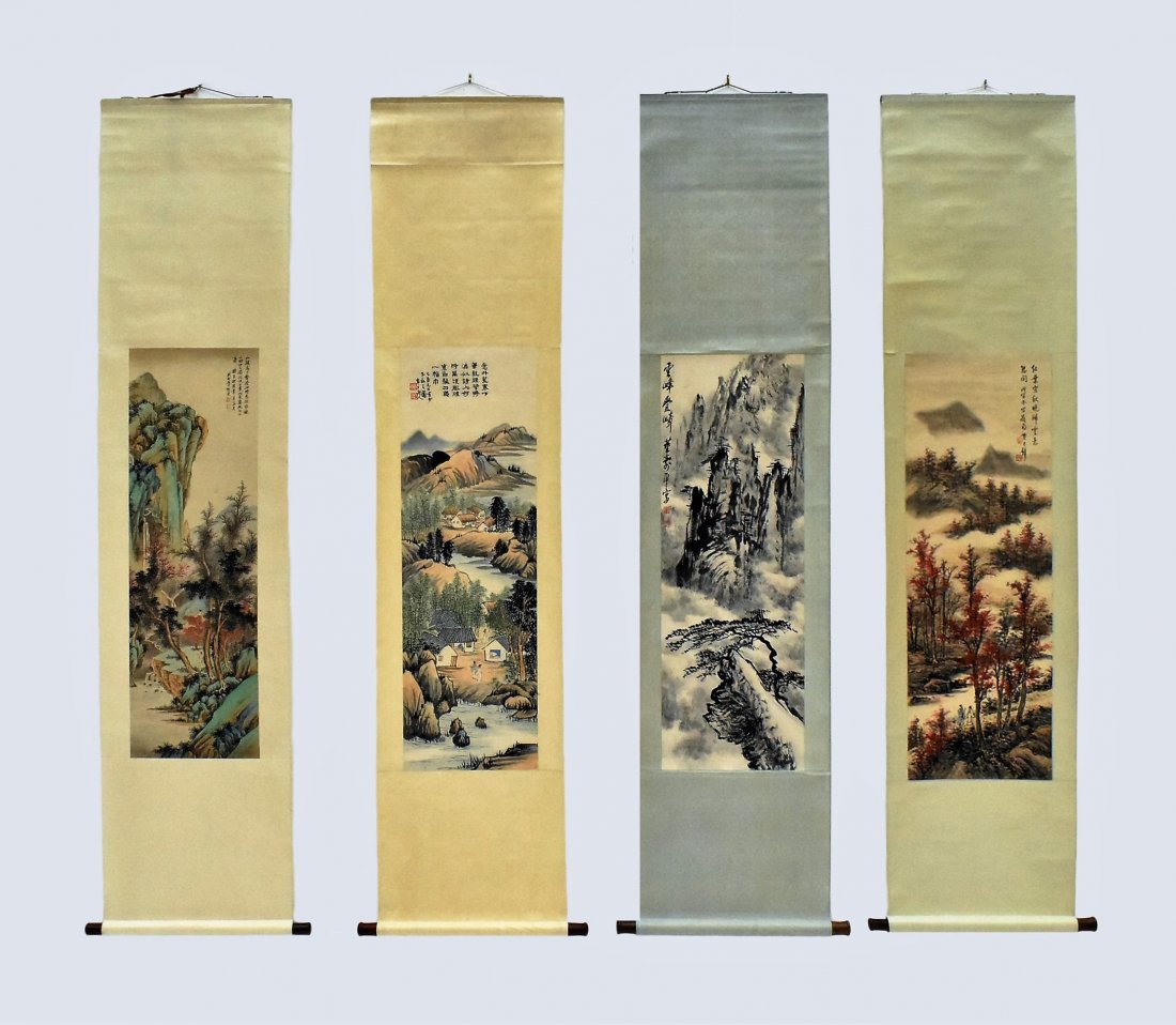 SET OF 4 PCS CHINESE SCROLL PAINTINGS (1 of 6)