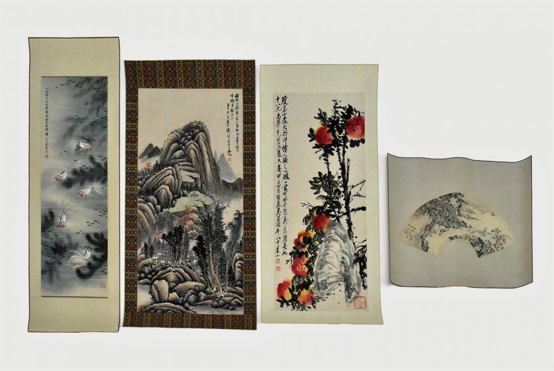SET OF 4 PCS CHINESE SCROLL AND FAN PAINTING (1 of 10)
