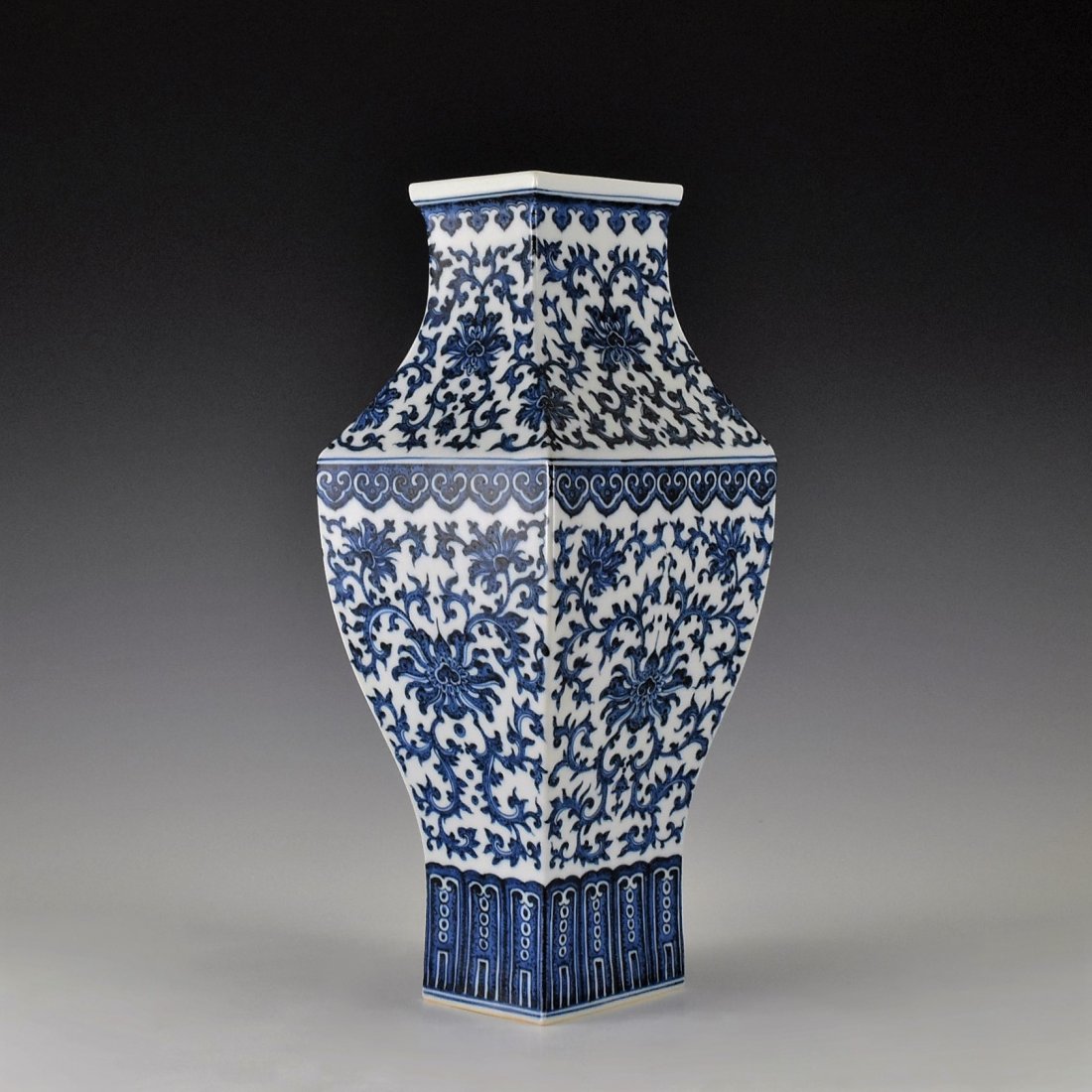 BLUE AND WHITE FLORAL CHINESE SQUARE VASE (1 of 10)