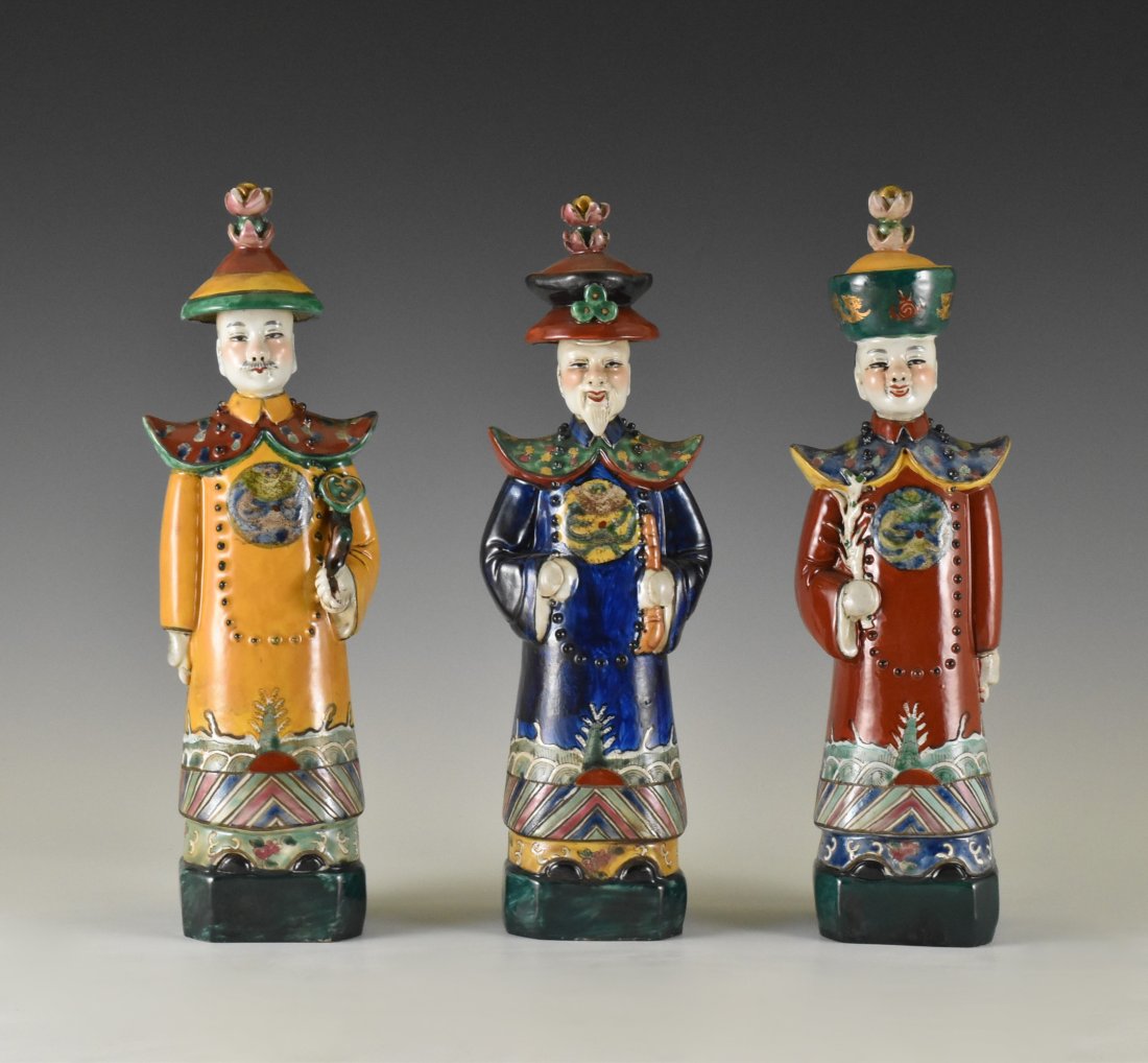 SET OF 3 PCS 20TH C STANDING OFFICIALS PORCELAIN (1 of 10)