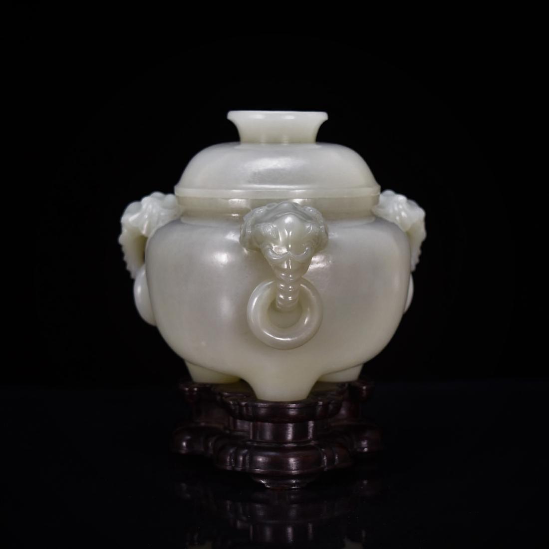 WHITE CELADON JADE COVERED TRIPOD CENSER ON STAND (1 of 10)