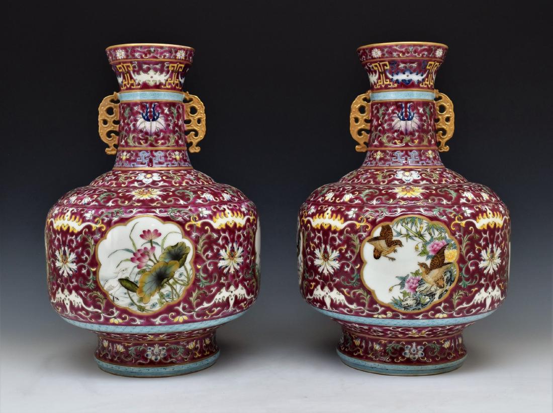 PAIR OF QING SGRAFFIATO-GROUND FAMILLE ROSE VASES (1 of 17)