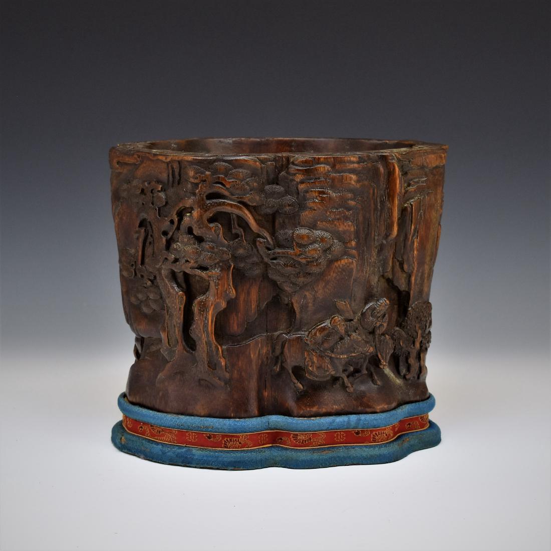 18/19TH C. CHENXIANG WOOD BRUSH POT ON STAND (1 of 11)