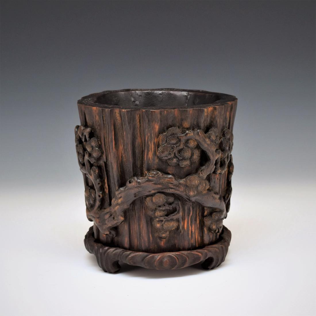 18/19TH C. CHENXIANG WOOD BRUSH POT ON STAND (1 of 10)