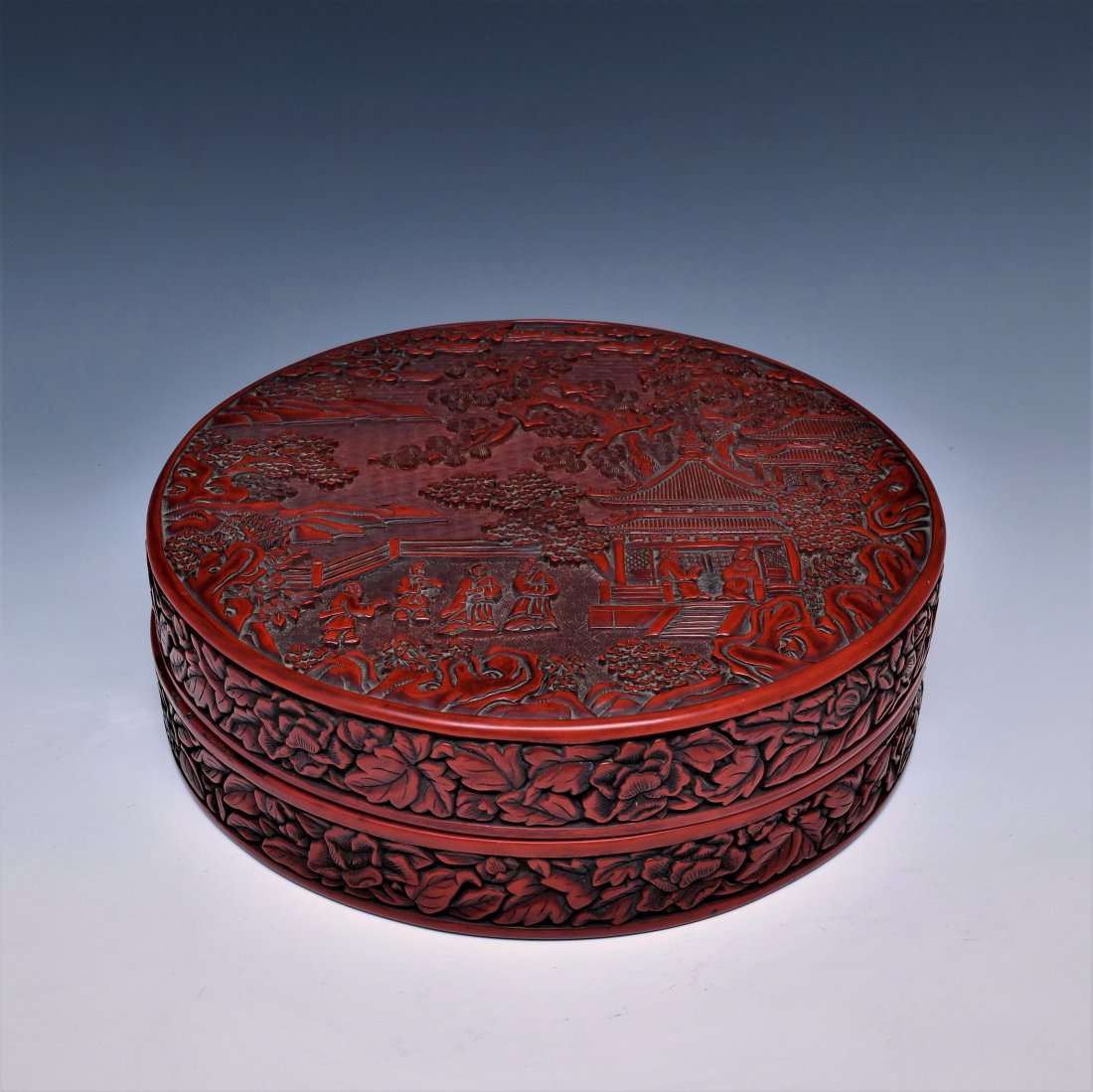 15TH C. CARVED CINNABAR LACQUER ROUND BOX & COVER (1 of 13)
