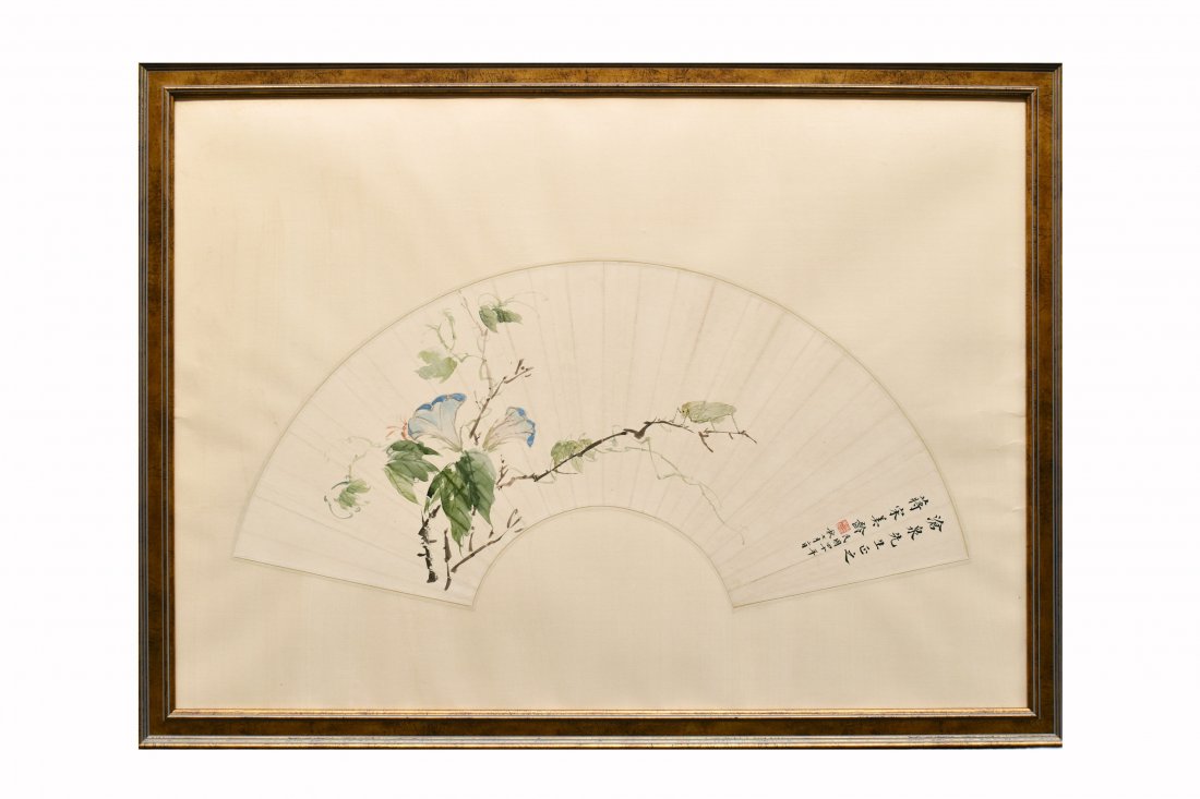 SOONG MEILING, FRAMED MORNING GLORY FAN PAINTING, CA (1 of 10)