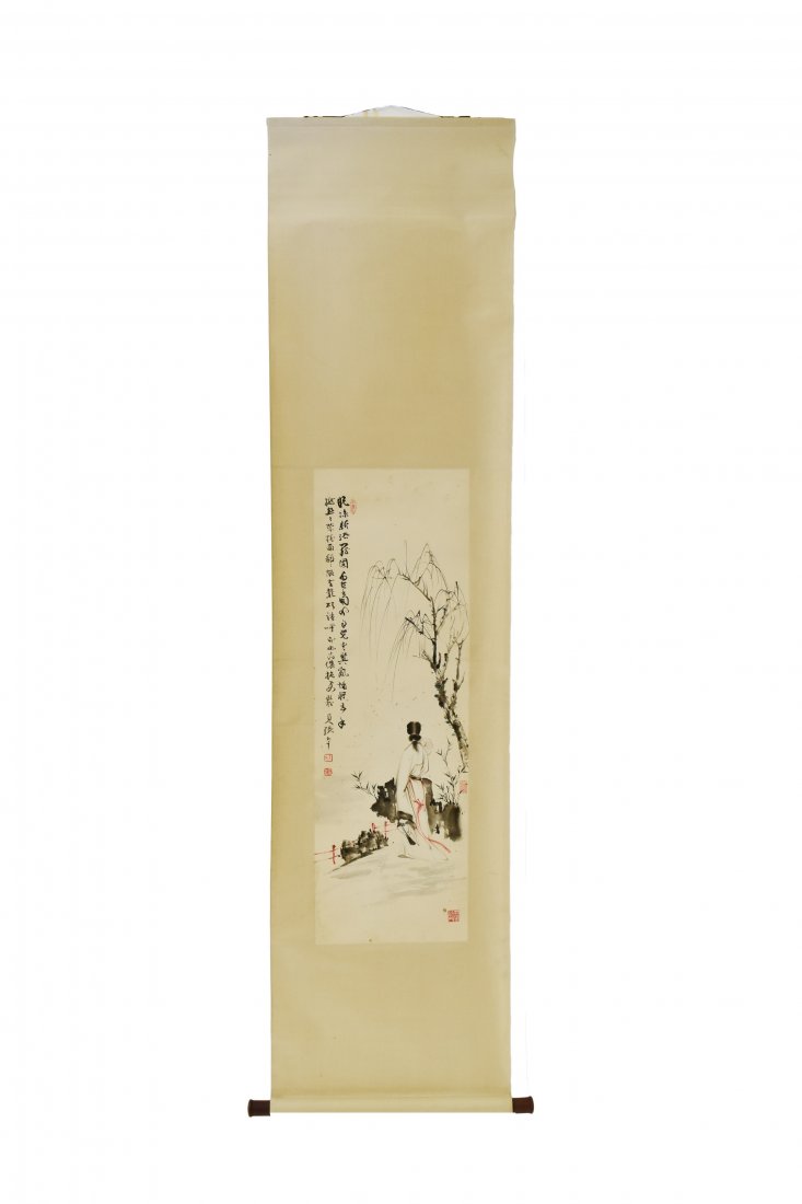 ZHANG DAQIAN, LADY BENEATH WILLOW TREE SCROLL PAINTING (1 of 12)