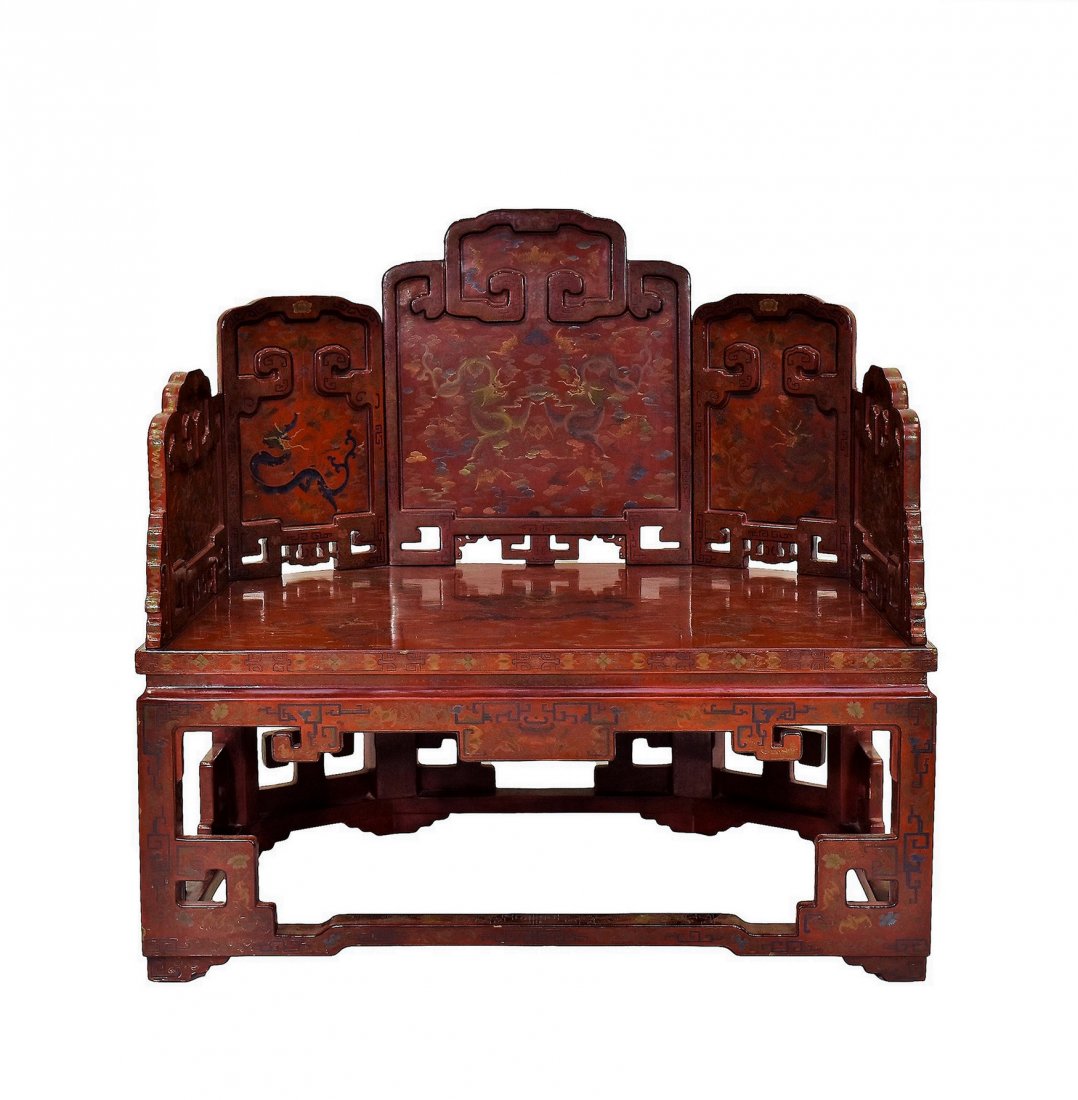 18/19TH C QING DYNASTY LACQUERED DRAGON LARGE THRONE (1 of 20)