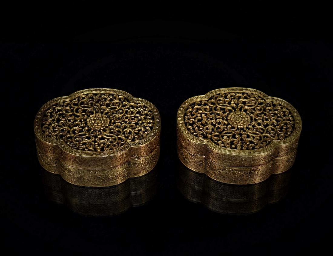 PAIR GILT BRONZE PIERCED COVERED BOX (1 of 10)