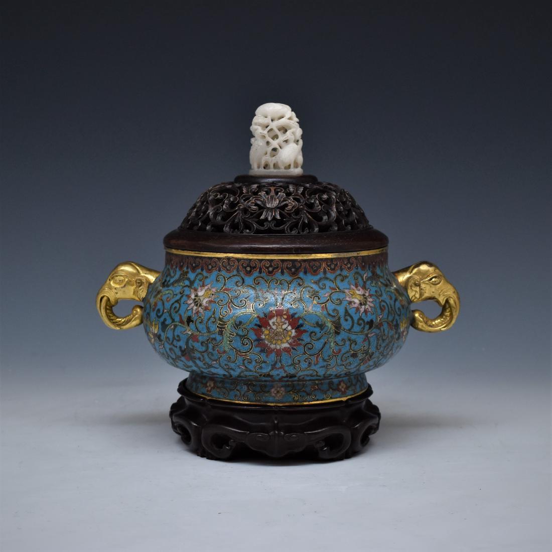 CLOISONNE COVERED WITH  JADE FINIAL & STAND (1 of 13)