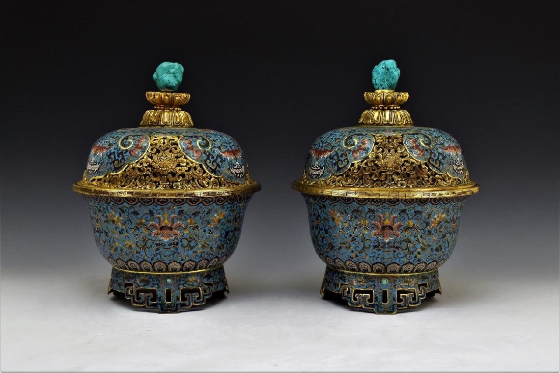 PAIR OF GILT CLOISONNE COVERED CENSER & TURQUOISE (1 of 11)