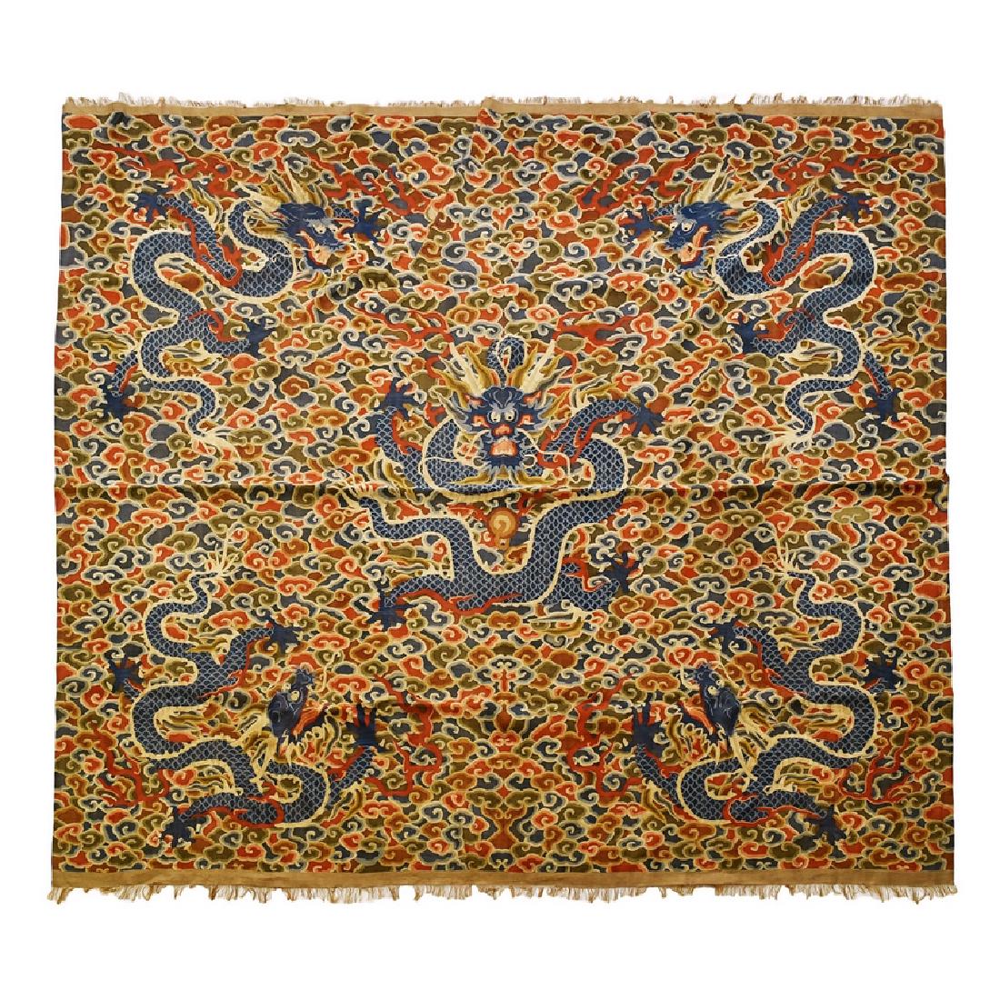 19TH C FIVE DRAGONS MOTIF LARGE SILK KESI (1 of 7)