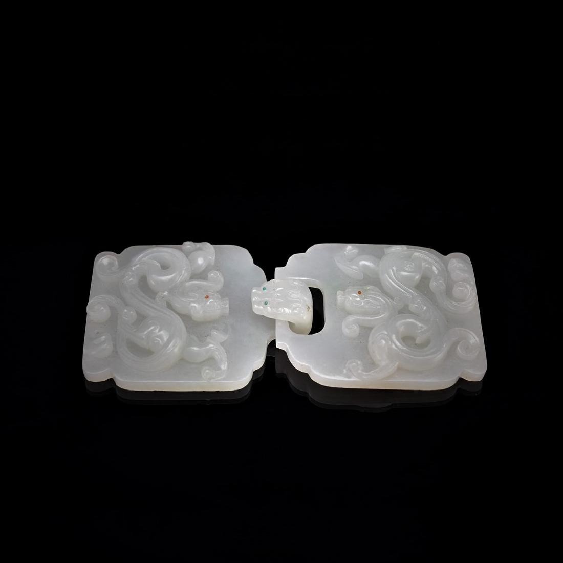 WHITE JADE BELT BUCKLE IN DRAGON MOTIF (1 of 9)