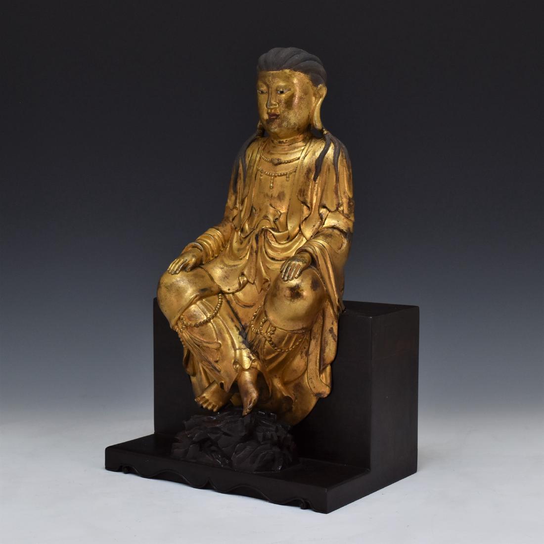 MING SEATTED BUDDHA ON SOLID WOODEN STAND (1 of 9)