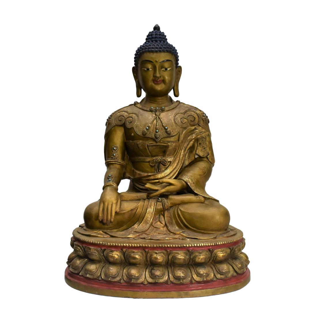 MASSIVE MING GILT BRONZE INLAID SHAKYAMUNI BUDDHA (1 of 10)
