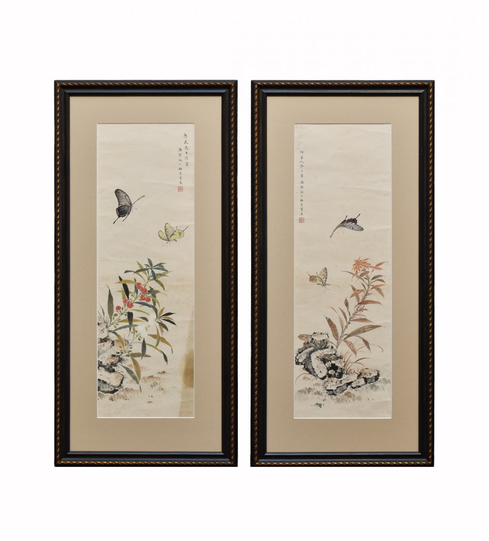 PAN JINGSHU, SET OF 2 FRAMED BUTTERFLY PAINTINGS (1 of 10)