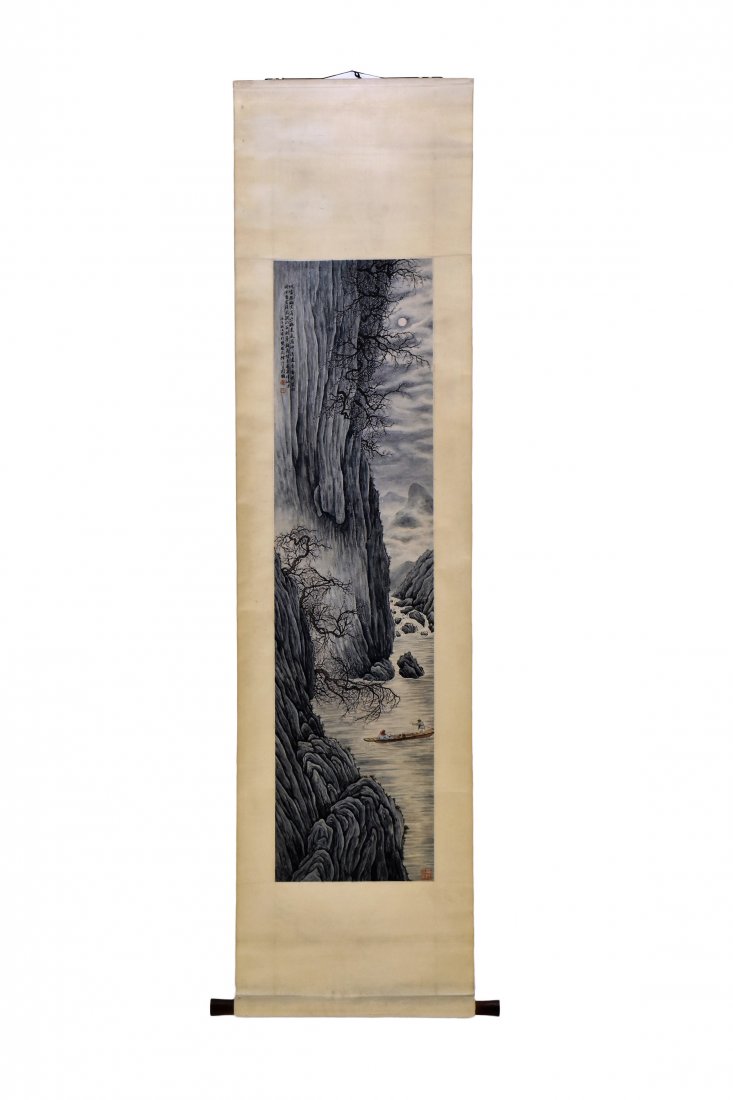 TAO LENGYUE, BOAT UNDER THE MOON PAINTING SCROLL (1 of 10)