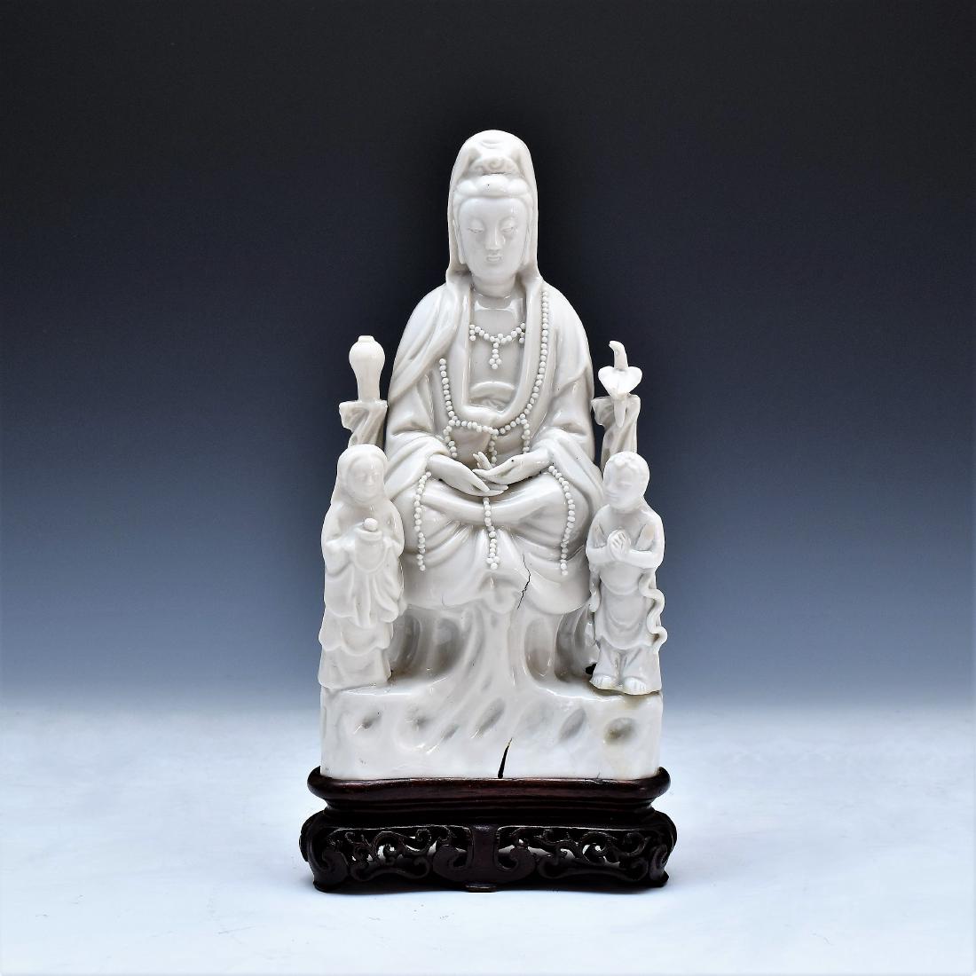 19TH C. ANTIQUE CHINESE BLANC DE CHINE SEATED GUANYIN (1 of 9)
