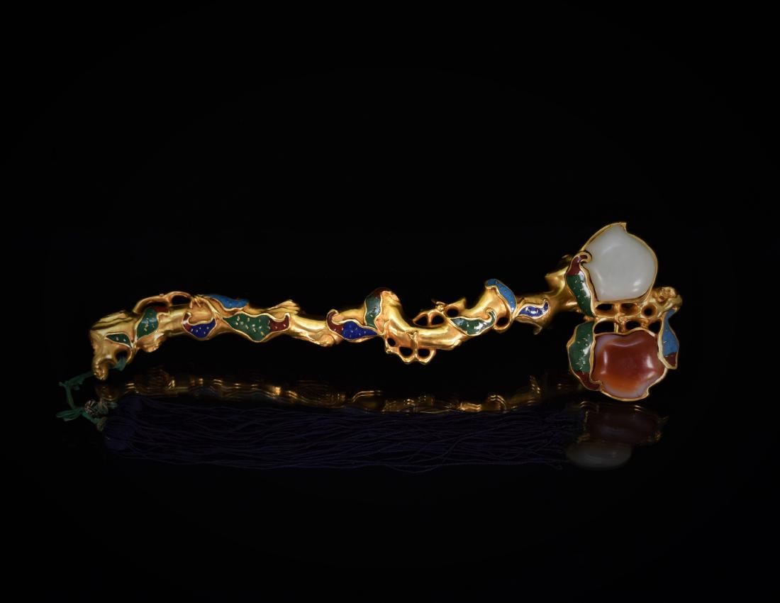 GILT BRONZE JADE & AGATE CHAMPLEVE RUYI SCEPTER (1 of 10)