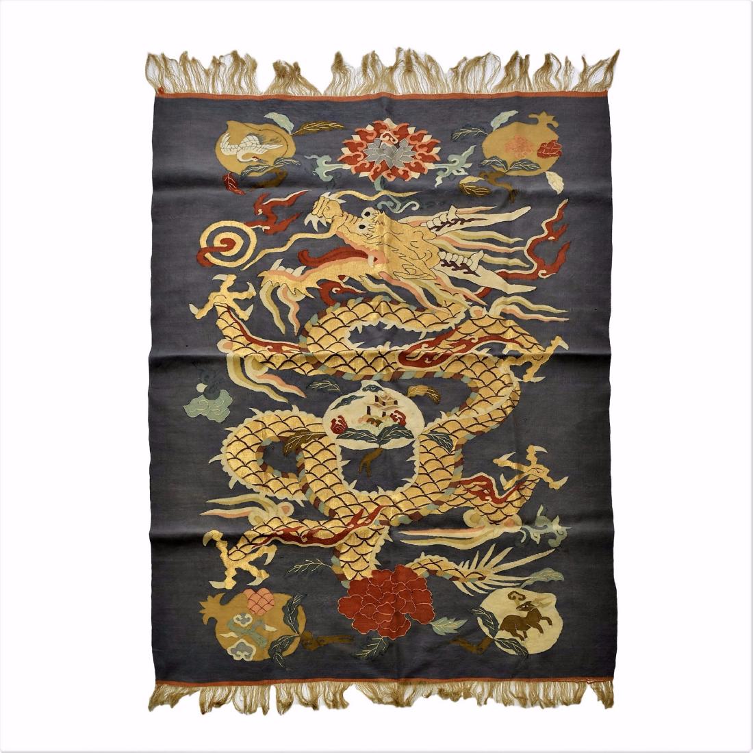 GOLDEN DRAGON MOTIF ON BLUE GROUND SILK KESI (1 of 8)