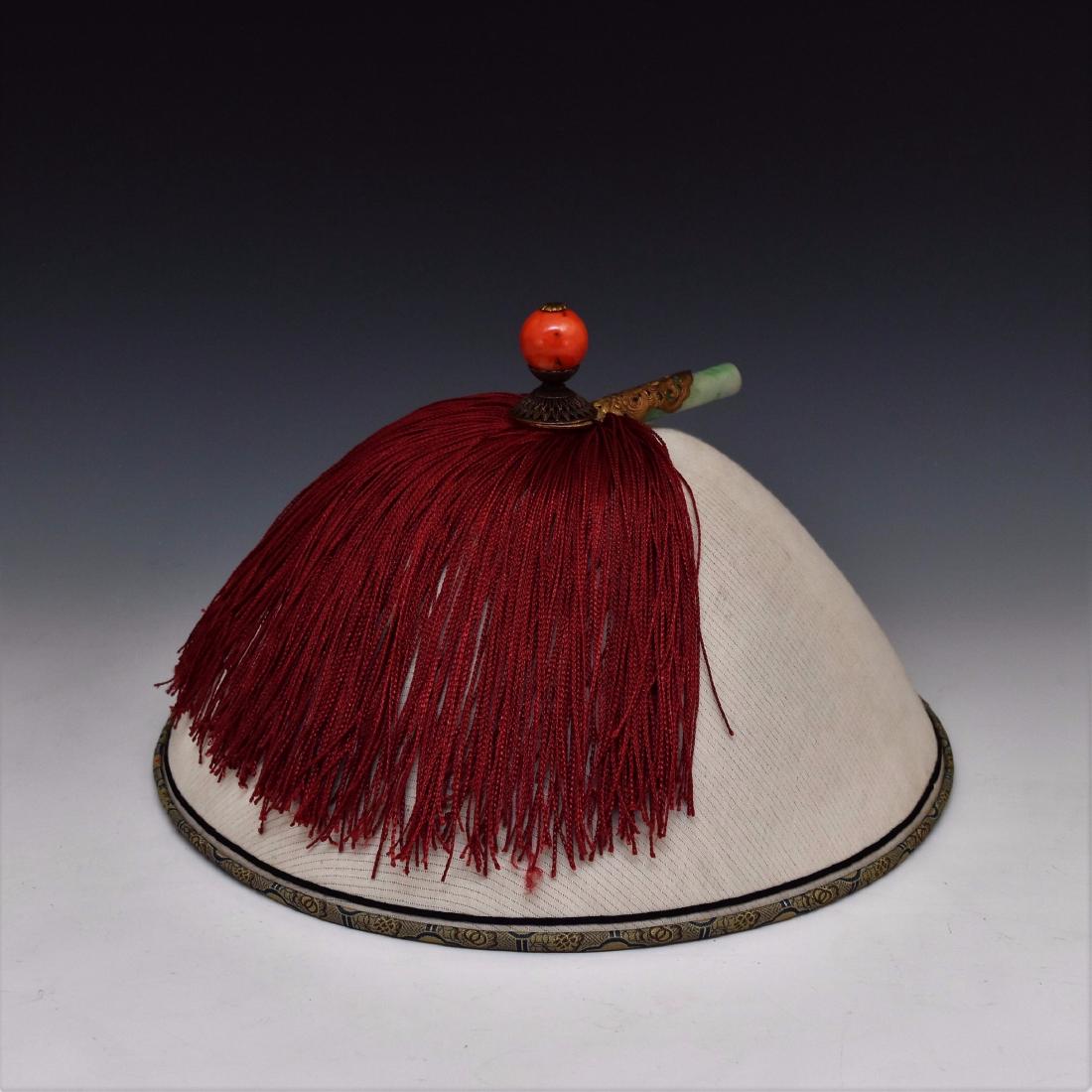 QING DYNASTY OFFICER'S HAT WITH RED CORAL AND JADEITE (1 of 20)