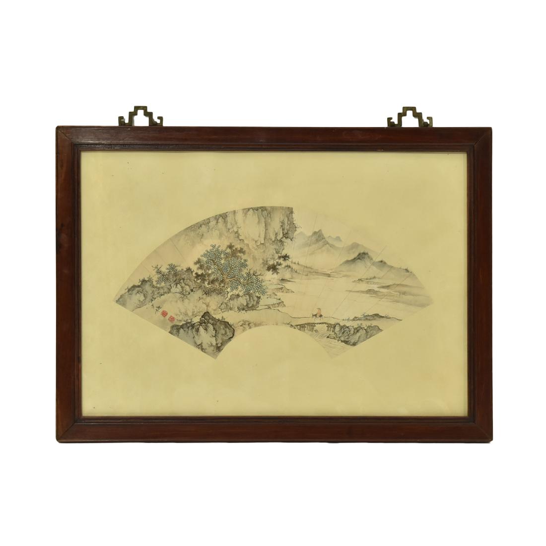 FRAMED CHINESE LANDSCAPE  FAN PAINTING (1 of 10)