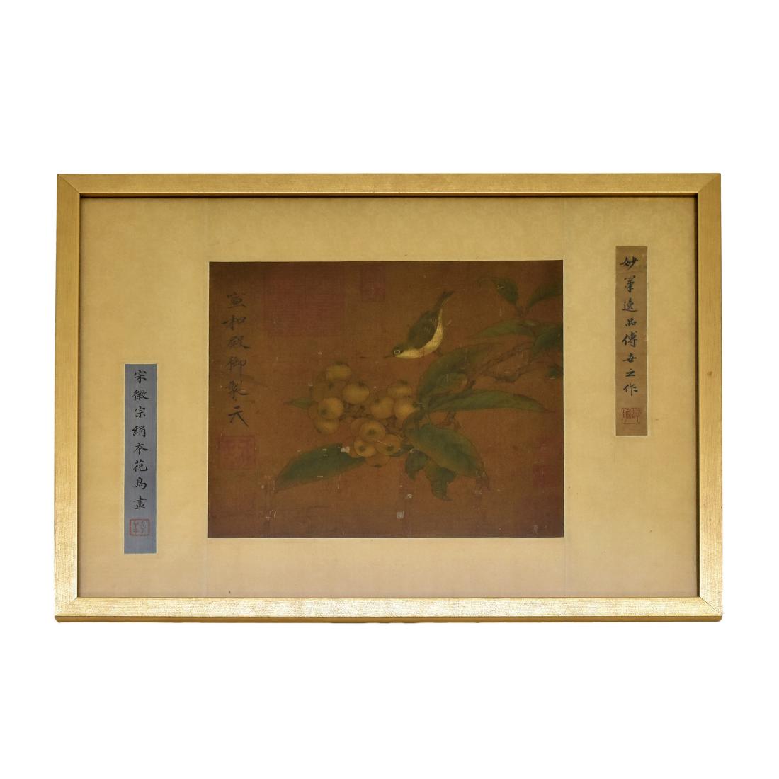FRAMED CHINESE SCHOOL, BIRD SILK PAINTING (1 of 12)