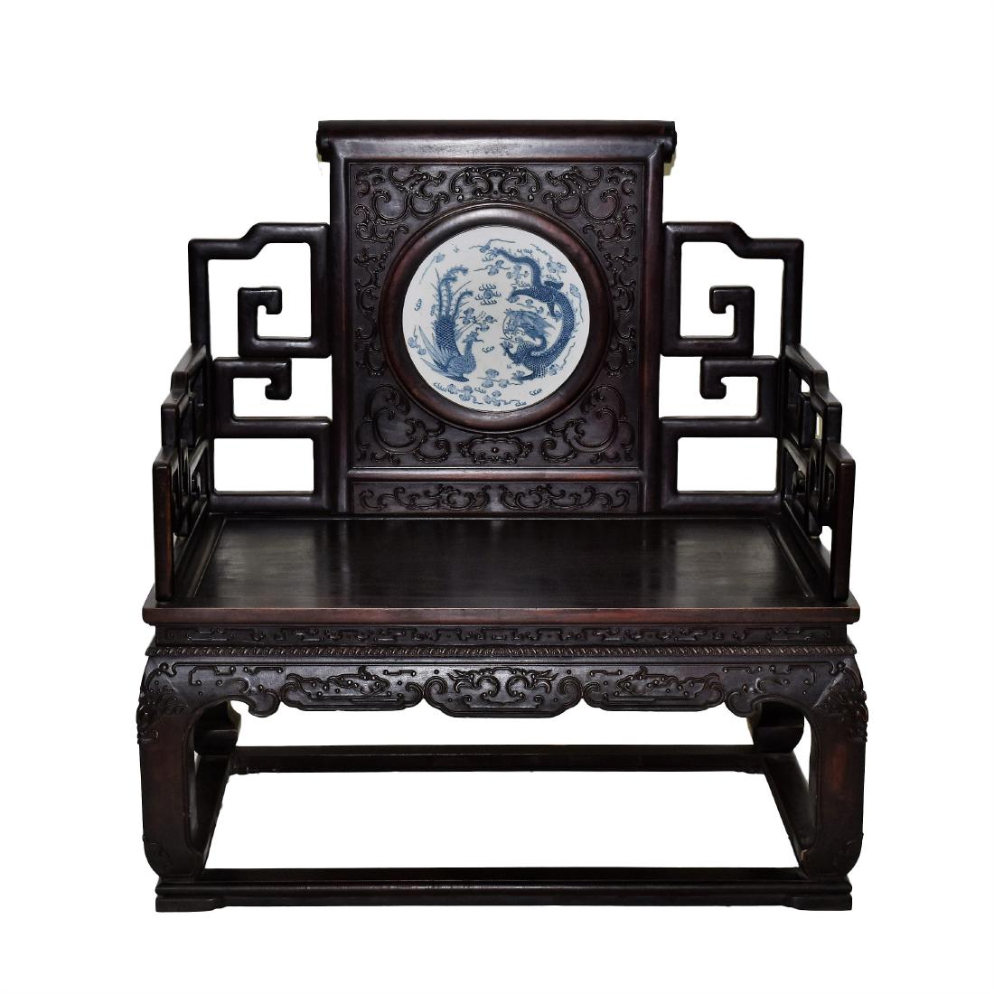 ZITAN THRONE CHAIR WITH ROUND PORCELAIN PLAQUE (1 of 13)