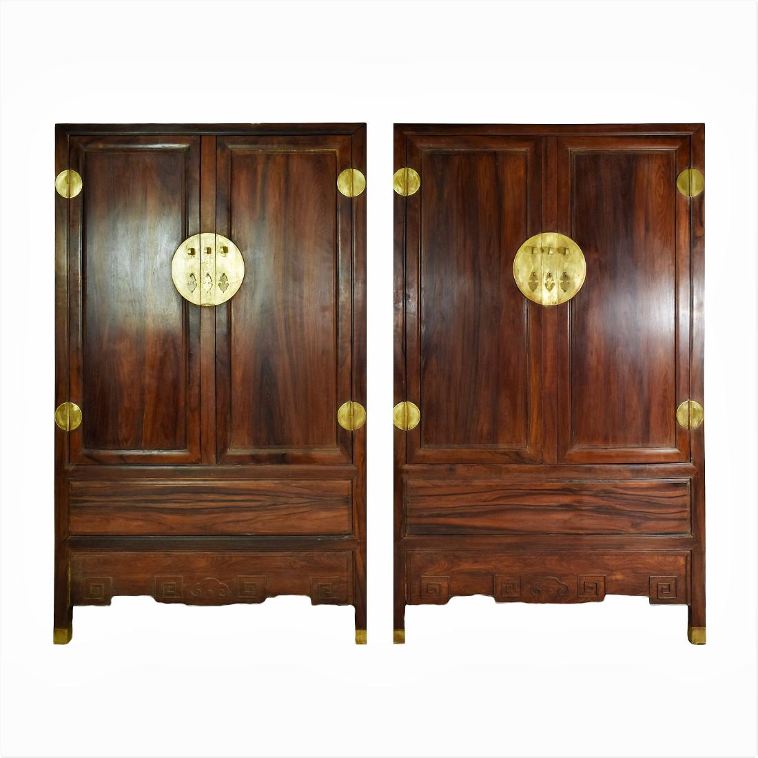 PAIR OF LARGE MING BAITONG MOUNTED HUANGHUALI CABINETS (1 of 12)
