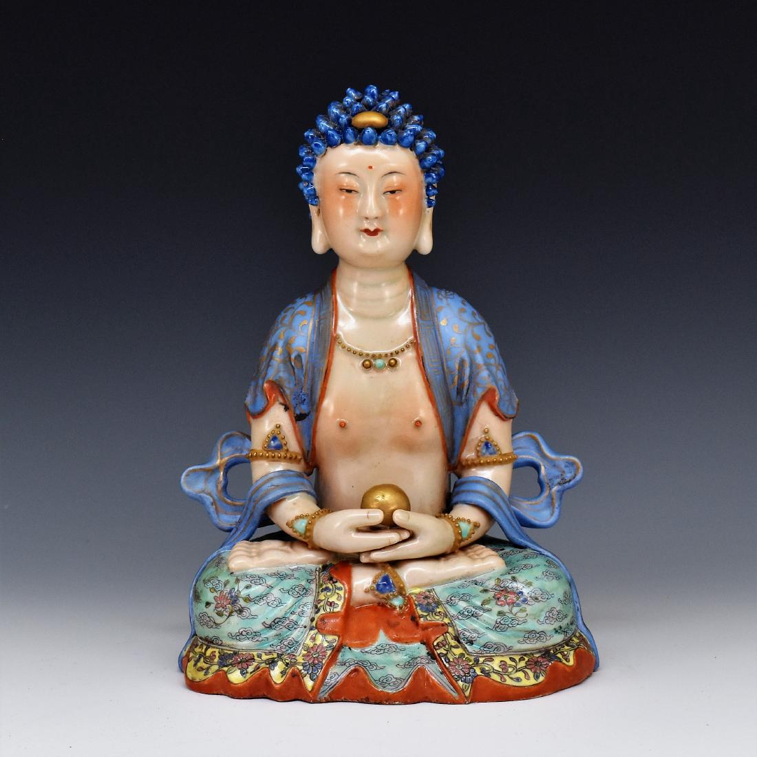QING DYNASTY FAMILLE ROSE & GILT PORCELAIN BUDDHA (1 of 10)