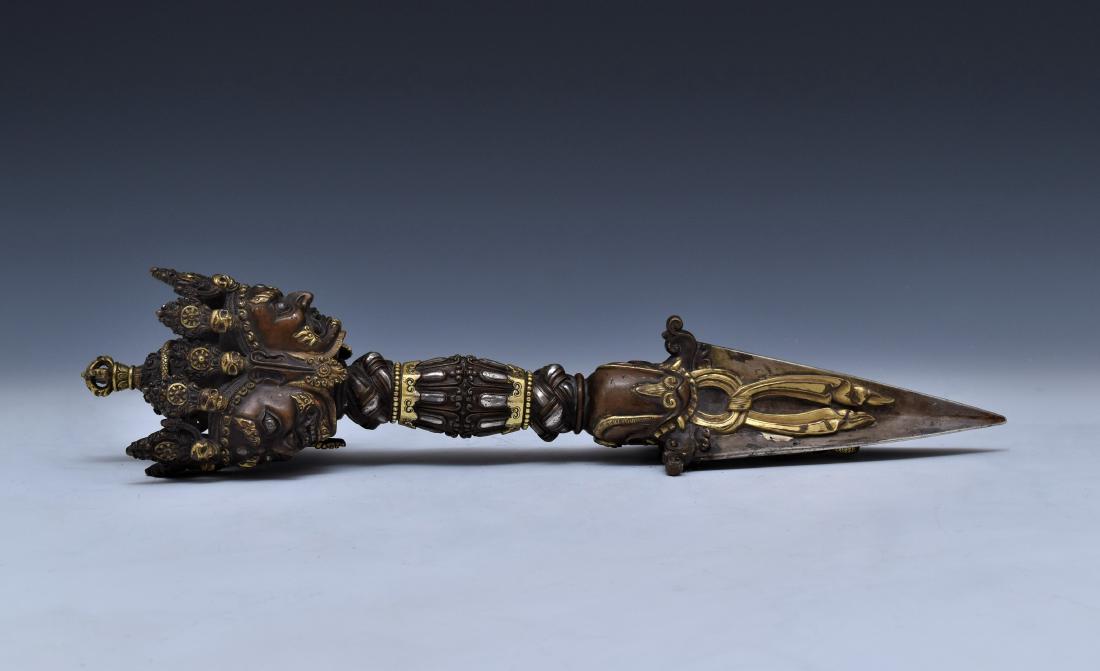 THREE HEADED GILT BRONZE VAJRA (1 of 11)