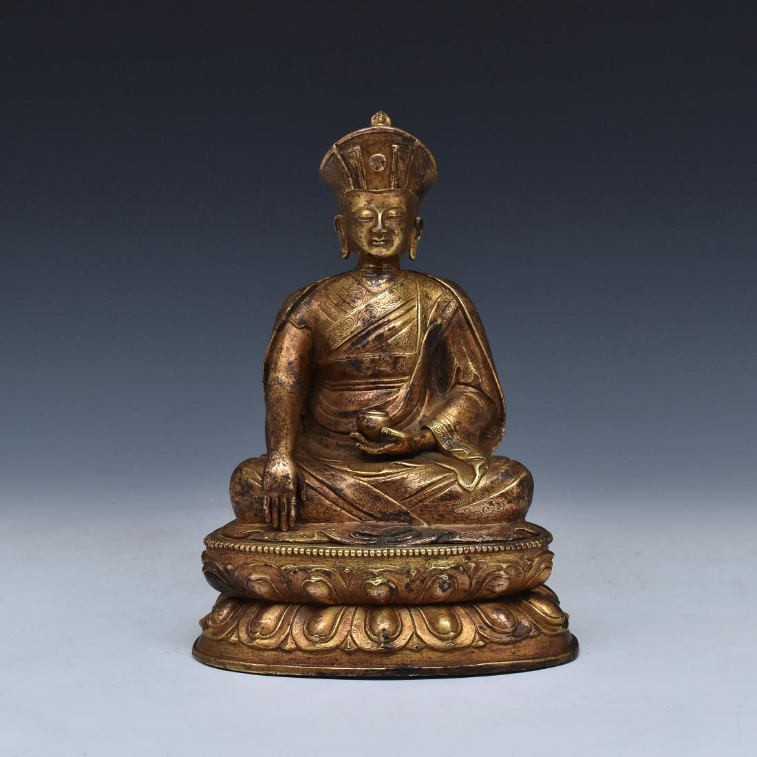 GILT BRONZE BUDDHA LAMA FIGURE OF TSONDRU DRAKPA (1 of 9)