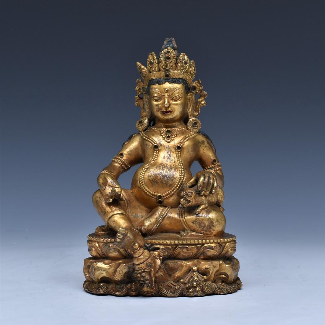 GILT BRONZE BUDDHA DEITY FIGURE OF JAMBHALA (1 of 9)