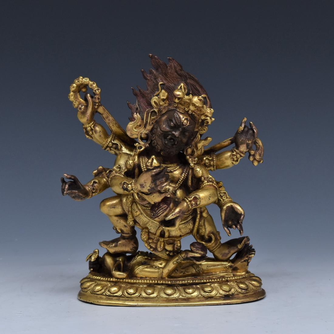 SINO-TIBETAN GILT BRONZE SIX ARMED MAHAKALA (1 of 10)