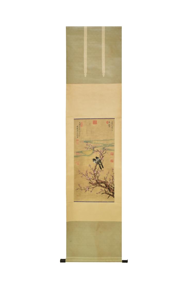 CHINESE SCHOOL, MAGPIE & CHERRY BLOSSOM PAINTING SCROLL (1 of 9)