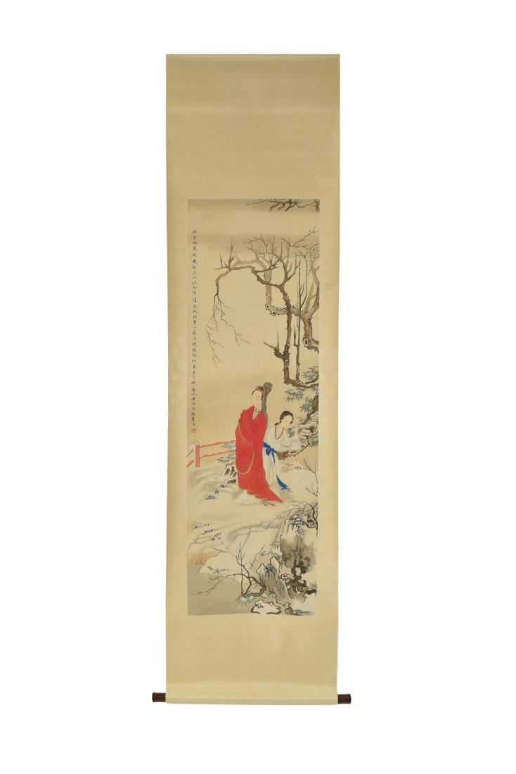 CHINESE WATERCOLOR SCROLL PAINTING LADY IN RED DRESS (1 of 7)