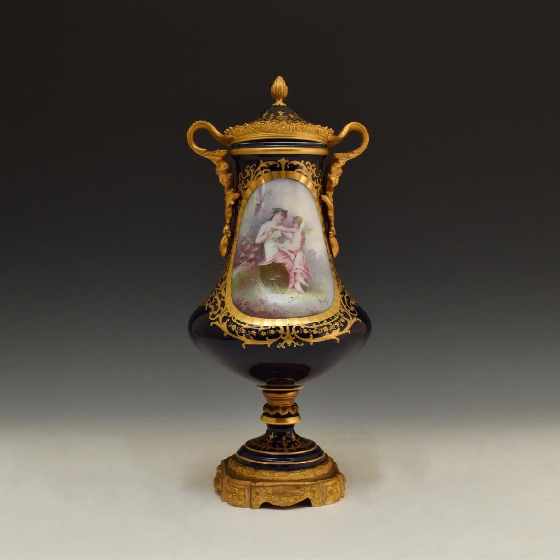 CA 1900 SEVRES STYLE COVERED VASE SIGNED R PETIT (1 of 2)